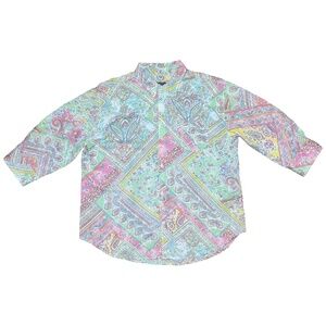 Lauren Ralph Lauren Women’s Large Paisley Cotton Button Down Spring Pastel Boho
